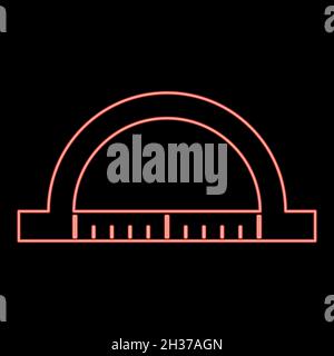 Neon protractor red color vector illustration flat style light image Stock Vector