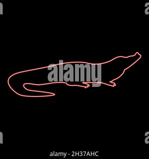 Neon crocodile red color vector illustration flat style light image Stock Vector