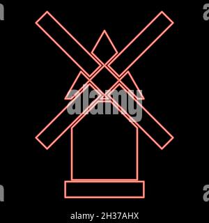 Neon windmill red color vector illustration flat style light image Stock Vector