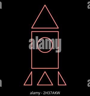 Neon rocket red color vector illustration flat style light image Stock Vector