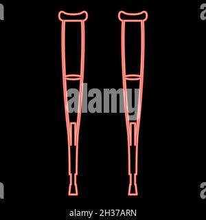 Neon pair of crutches red color vector illustration flat style light image Stock Vector