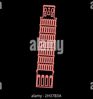 Neon pisa tower red color vector illustration flat style light image Stock Vector