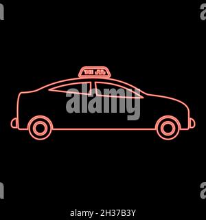Neon taxi red color vector illustration flat style light image Stock Vector