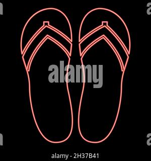 Neon beach slippers red color vector illustration flat style light image Stock Vector