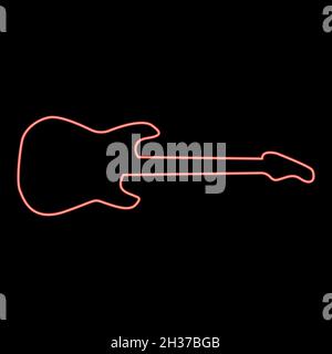 Neon electric guitar red color vector illustration flat style light image Stock Vector