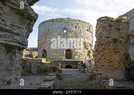 Camber Castle tower and view inside, interior walls in Rye East Sussex Kent England UK   KATHY DEWITT Stock Photo