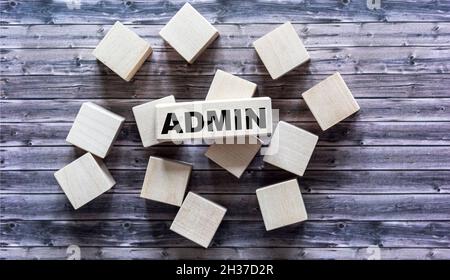 Admin login sign made of wood on a table Stock Photo