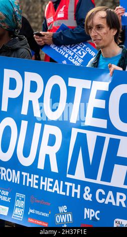 London, UK. 26th Oct, 2021. 'Protect our NHS ' rally opposite the Houses of Parliament Credit: Ian Davidson/Alamy Live News Stock Photo