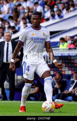 BARCELONA - OCT 3: David Alaba in action during the La Liga match between RCD Espanyol and Real Madrid CF at the RCDE Stadium on October 3, 2021 in Ba Stock Photo