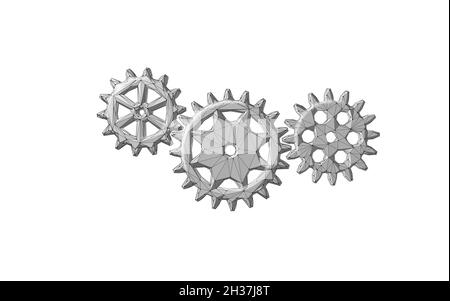 3D gears work progress concept. Wheel industry mechanism engineering teamwork. Data analysis business engine cog. Creative problem coaching vector Stock Vector