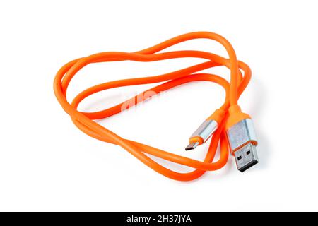 Silicone cord for charging smartphone isolated on white Stock Photo
