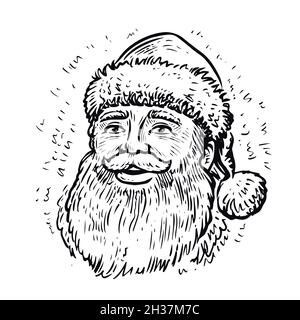 Santa Claus head. Hand drawn portrait. Vector illustration sketch Stock Vector