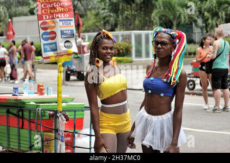 South America - February 22, 2020:Friends having fun during a Carnival party held in Rio de Janeiro. Carnival in Brazil is among the best in the world Stock Photo