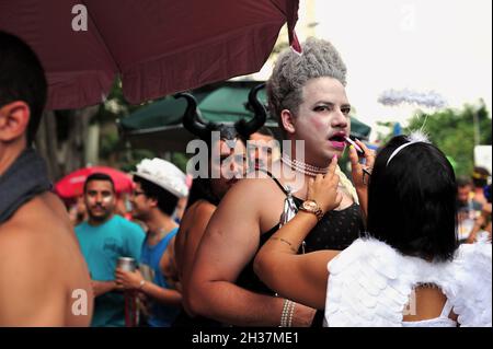 South America - February 22, 2020:Friends having fun during a Carnival party held in Rio de Janeiro. Carnival in Brazil is among the best in the world Stock Photo