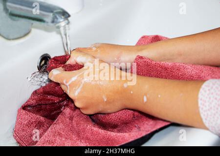 Women`s Hands Wash Clothes in the Basin. Stock Image - Image of clothes,  hand: 120034409