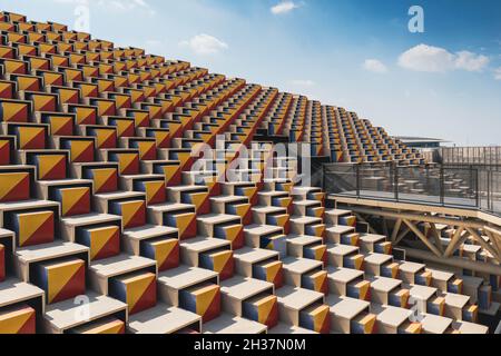 "10.22.2021 - Dubai, UAE - Korea Pavilion Smart Korea exterior AI cubes in Expo 2020 Mobility District a global event on sustainability and future inn Stock Photo