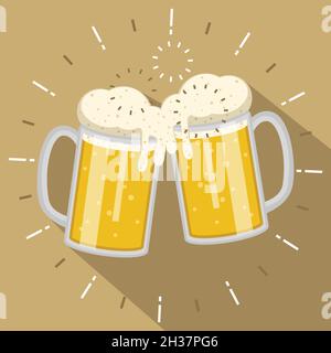 two glasses of beer bumping. vector illustration Stock Vector