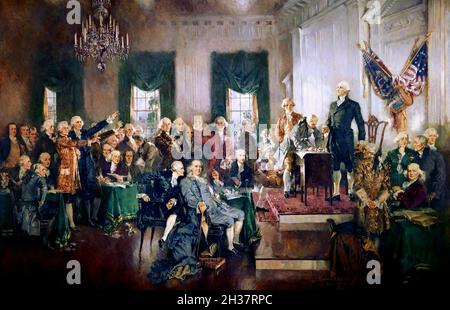 The Signing of the Constitution by Howard Chandler Christy (1872-1952), oil on canvas, 1940 Stock Photo