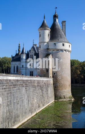 Blois, France - September 2014: Towers of the Moated castle on the Loire: Chateau de Chenonceau, Blois, France Stock Photo
