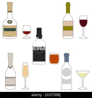 Contours of bottles and glasses with alcohol Stock Vector