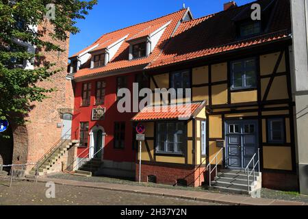Old houses at Kniepertor (town gate), Hanseatic city Stralsund, Mecklenburg Western Pomerania, Germany, Europe
