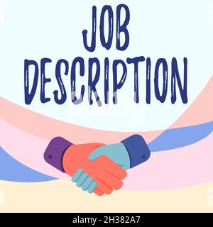 Hand writing sign Job Description. Business concept a formal account of an employee s is responsibilities Hands Drawing In Handshake Position Showing Stock Photo