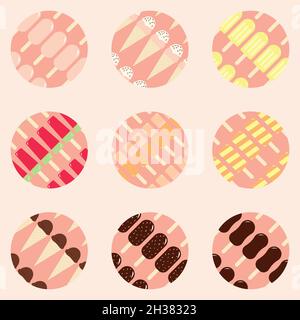 Icon set of 9 circles with different ice creams perfect for social media icons or web Stock Vector