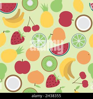Seamless vector pattern designed with all kinds of fruits with bright and colorful colors. Stock Vector