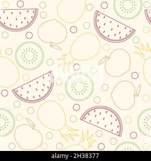 Seamless vector pattern designed with fruits with lines and bright and colorful colors. Stock Vector
