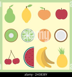 Vector set designed with all kinds of fruits with bright and colorful colors. Stock Vector