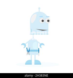 Vector illustration. The robot is blue. Robot technician. White background Stock Vector