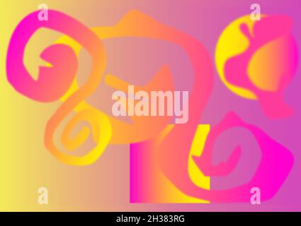 Playful background design in the colors Pink, Yellow and Orange. Gradient colors, free forms combined with geometrical ones Stock Vector