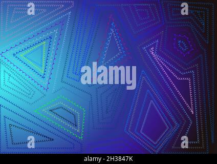 Curly lines on a blue gradient background. Colors: blue, dark blue, purple, black, green, pink. Meant as a blue background. Stock Vector