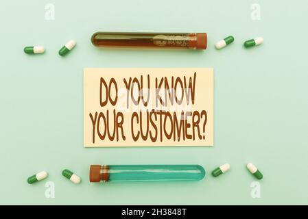 Writing displaying text Do You Know Your Customer Question. Conceptual photo service identify clients with relevant information Prescribed Medicine Stock Photo