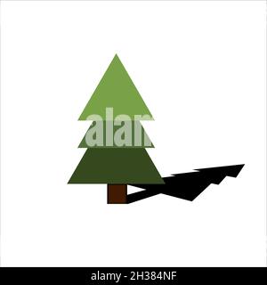 green Christmas tree with shadow in flat style Stock Vector