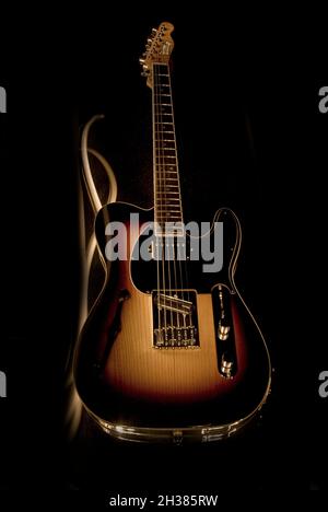 Electric Guitar with flames on the back. Stock Photo