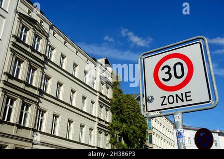 Speed 30, street sign in Berlin Stock Photo
