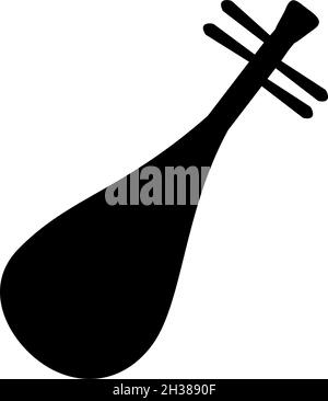 Silhouette ancient four stringed Chinese musical instrument pipa Stock Vector