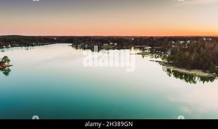 Top view aerial photo of an amazingly beautiful sea landscape. Landscape on on the Baltic coast. Stock Photo