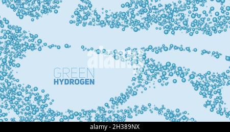 Green hydrogen concept. H2 hydrogen bubbles on light backdrop. Stock Vector
