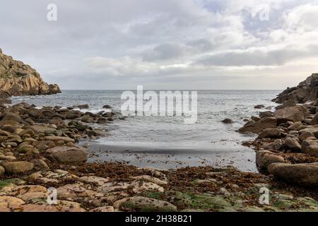 Penberth Cove in Cornwall, a quiet unspoilt traditional working fishing village on the Lands End Peninsular Stock Photo