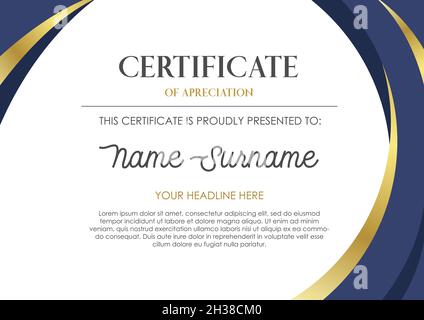 Elegant blue and gold certificate template, appreciation for business and education Stock Vector