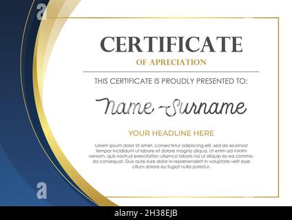 Elegant blue and gold  certificate template, appreciation for business and education Stock Vector