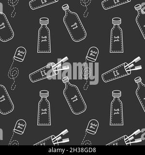 Tooth care elements seamless pattern. Vector illustration on black background Stock Vector