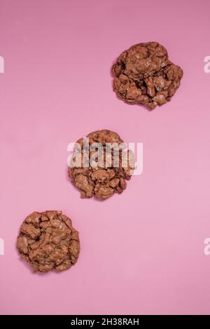 chocolate cookies on the pink background Stock Photo