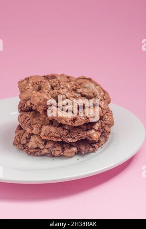 chocolate cookies on the pink background Stock Photo
