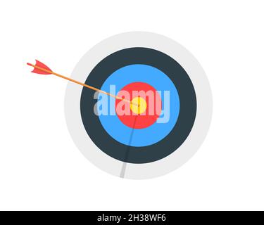 Archery target ring with arrow hitting bullseye isolated on white ...