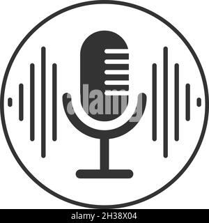 Concept of voice recognition. Sound wave with imitation of voice, sound and microphone icon. Vector illustration Stock Vector