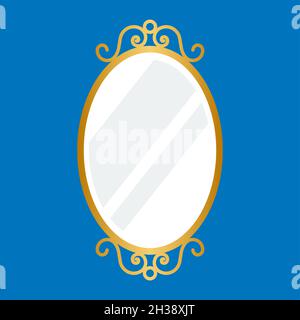 Retro oval mirror icon. Mirror frame decoration antique ornament vector old icon Stock Vector