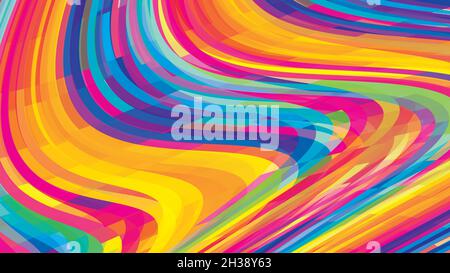 Bright catchy multicolor background with colored wavy stripes. Versicolored vector graphic pattern. CMYK colors Stock Vector